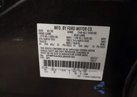 2020 Ford Edge Sel из США, поврежденный, VIN 2FMPK4J93LBA55165